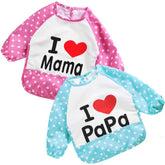 Huitich full sleeve baby feeding bibs in pink and blue with I love Mama and I love Papa prints